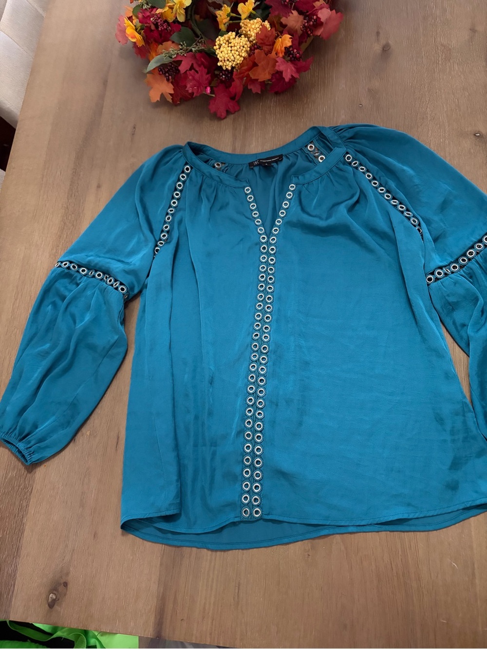 INC International Concepts Teal Eyelet-Trim Blouse - Women Tops